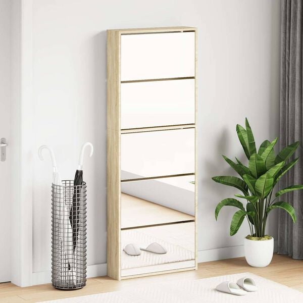 vidaXL Shoe Cabinet 5-Layer Mirror Oak 63x17x169.5 cm
