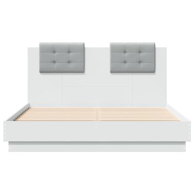 vidaXL Bed Frame with Headboard and LED Lights White 120x190 cm Small Double