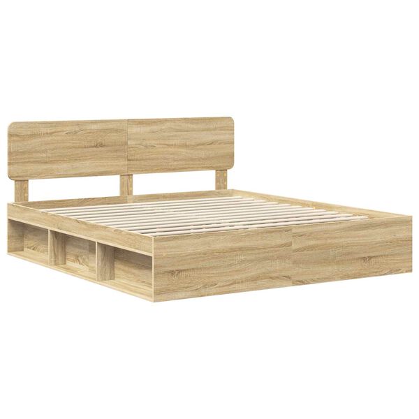 vidaXL Bed Frame with Headboard Sonoma 180 x 200 cm Solid Pine Wood
