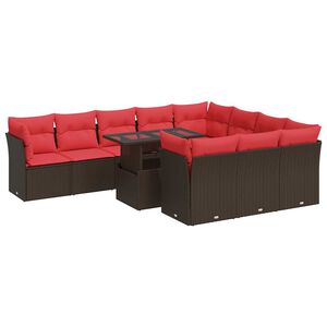 vidaXL 11 Piece Garden Sofa Set with Cushions Brown Poly Rattan Acacia