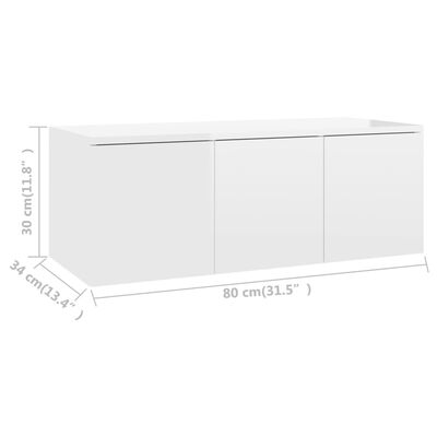 vidaXL TV Cabinet High Gloss White 80x34x30 cm Engineered Wood