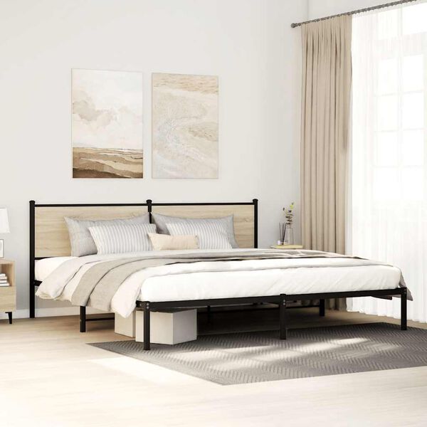 vidaXL Metal Bed Frame without Mattress Sonoma Oak 193x203 cm