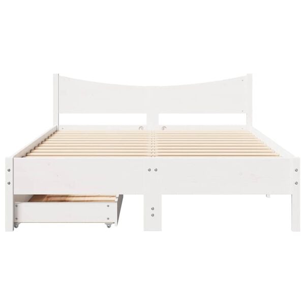 vidaXL Bed Frame with Drawers White 150x200 cm King Size Solid Wood Pine