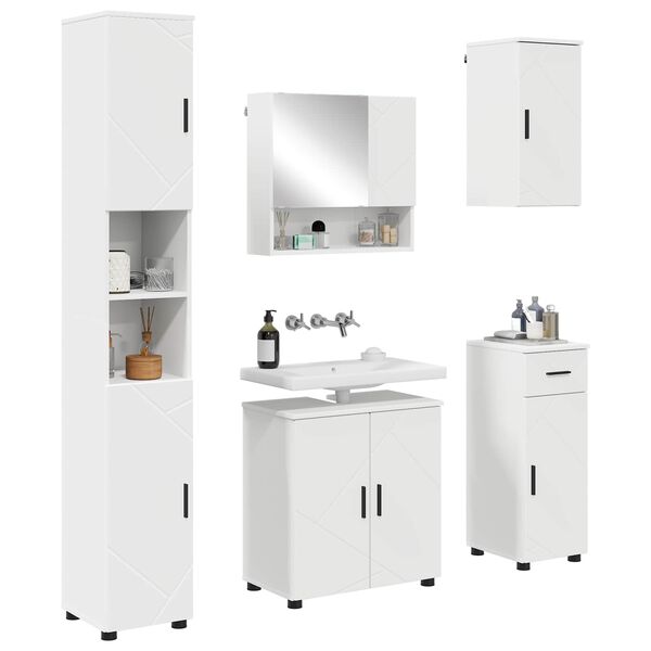 vidaXL Bathroom Furniture Set 5 pcs White Engineered wood & Metal