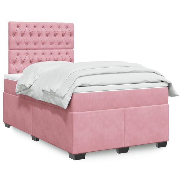 vidaXL Box Spring Bed with Mattress Pink 120x200 cm Velvet