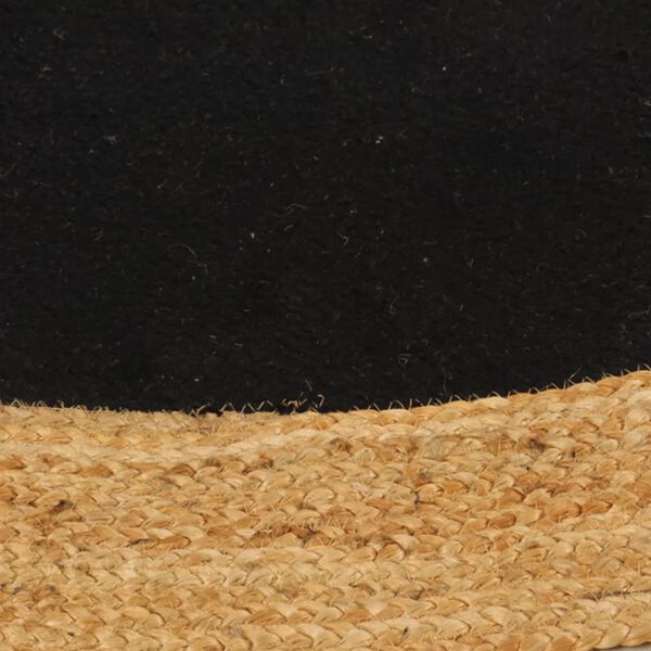 vidaXL Area Rug Braided Black & Natural 180 cm Jute & Cotton Round