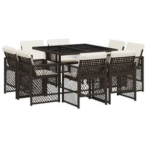 vidaXL 9 Piece Garden Dining Set with Cushions Brown Poly Rattan