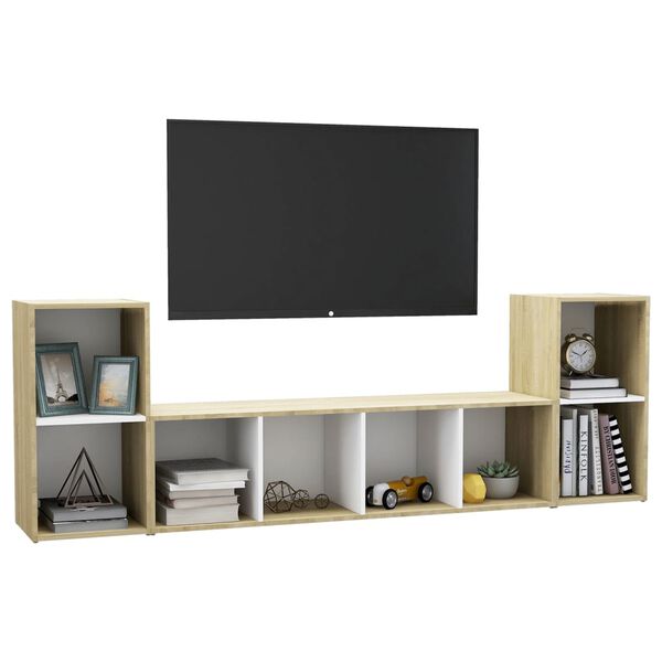 vidaXL 3 Piece TV Cabinet Set White and Sonoma Oak Engineered Wood