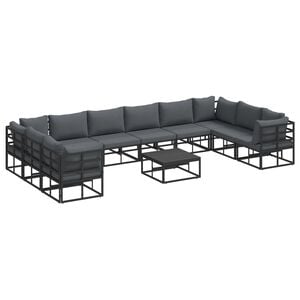 vidaXL Garden Sofa Set with Cushion 11 pcs Black Aluminium