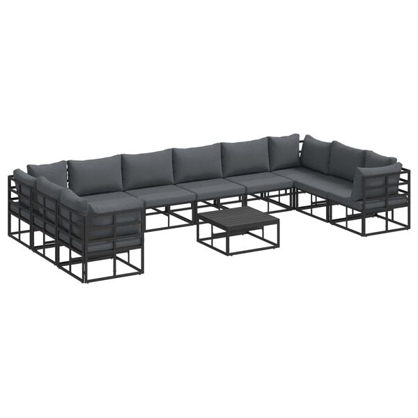 vidaXL Garden Sofa Set with Cushion 11 pcs Black Aluminium