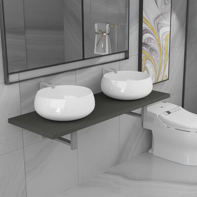 vidaXL Three Piece Bathroom Furniture Set Ceramic Grey