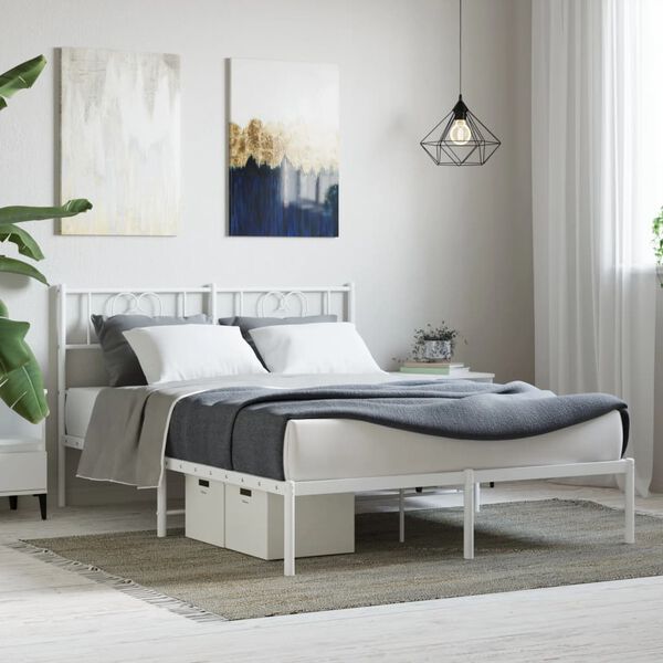 vidaXL Metal Bed Frame without Mattress with Headboard White 140x190cm