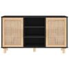 vidaXL Sideboard Black 105x30x60 cm Solid Wood Pine and Natural Rattan