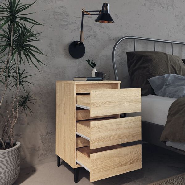 vidaXL Bed Cabinet with Metal Legs Sonoma Oak 40x35x69 cm