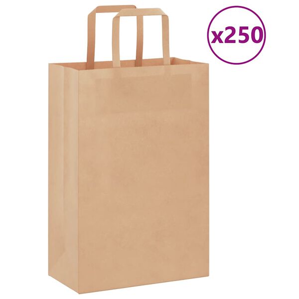 vidaXL Paper Bags 250 pcs with Handles Brown 21x11x31 cm