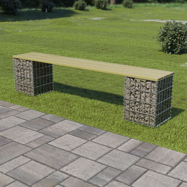 vidaXL Gabion Bench 180 cm Galvanised Steel and Pinewood