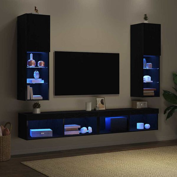 vidaXL TV Cabinet 2 pcs Black 30.5 x 30 x 102 cm Engineered Wood