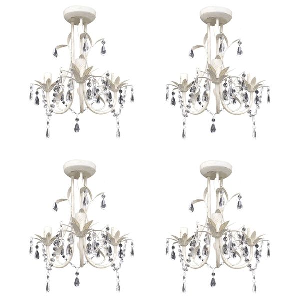 vidaXL Crystal Pendant Ceiling Lamp Chandeliers 4 pcs Elegant White