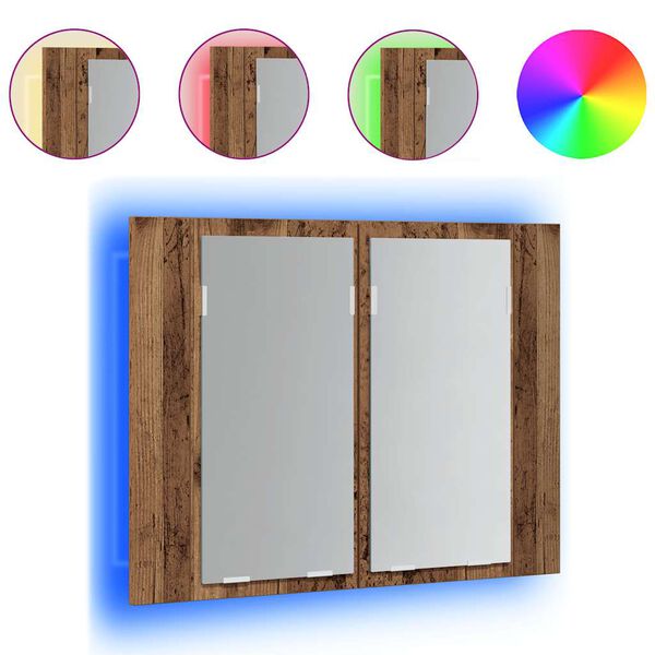 vidaXL LED Mirror Cabinet Old Wood 60x12x45 cm Engineered Wood