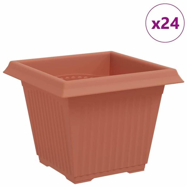 vidaXL Square Flower Pot 24 pcs Brick Red 33 x 33 x 26 cm Plastic