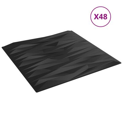 vidaXL Wall Panels 48 pcs Black 50x50 cm XPS 12 m² Stone