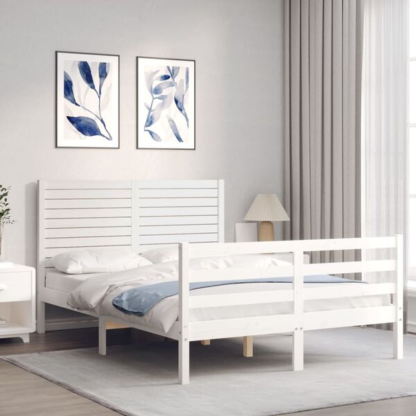vidaXL Bed Frame without Mattress White Small Double Solid Wood