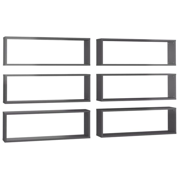 vidaXL Wall Cube Shelf 6 pcs High Gloss Grey 80x15x26.5 cm Engineered Wood