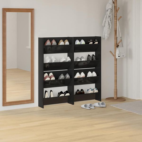 vidaXL Wall Shoe Cabinets 4 pcs High Gloss Black 60x18x60 cm Engineered Wood