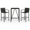 vidaXL Garden Bar Set | Black | PE rattan, powder-coated steel, tempered glass