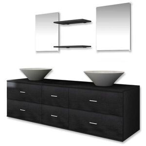 vidaXL Seven Piece Bathroom Furniture and Basin Set Black