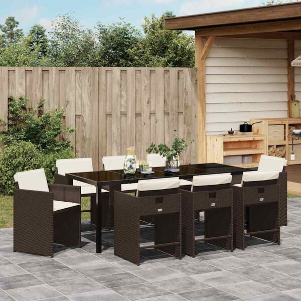 vidaXL Garden Dining Set 9 pcs Brown Poly Rattan