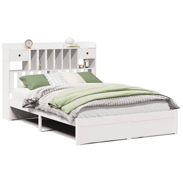 vidaXL Bookcase Bed without Mattress White 150x200cm King Size Solid Wood Pine