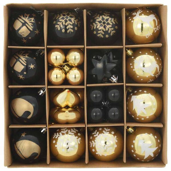 vidaXL Christmas Bauble Set 40 pcs Black and Gold Plastic
