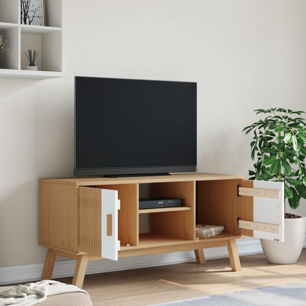vidaXL TV Cabinet OLDEN White and Brown 114x43x57 cm Solid Wood Pine