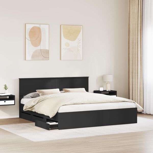 vidaXL Bed Frame with Drawer Black 180 x 200 cm Engineer Wood