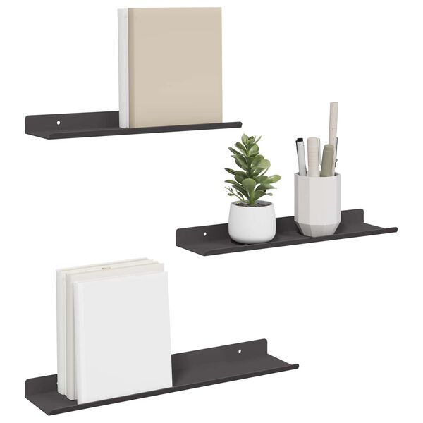 vidaXL Wall Shelf with Shelf Wall-mounted 3 pcs Black 40 x 9 x 2.5 cm