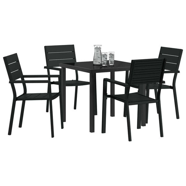 vidaXL Garden Dining Set 5 pcs Black Powder-Coated Steel