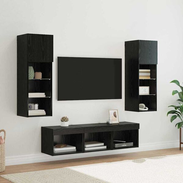 vidaXL TV Wall Units Wall-mounted 5 pcs Black Oak Engineered Wood