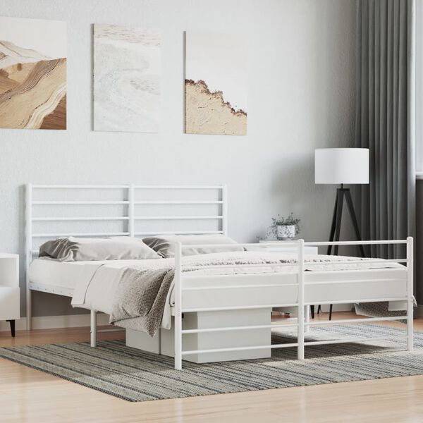 vidaXL Metal Bed Frame without Mattress with Footboard White 120x200cm