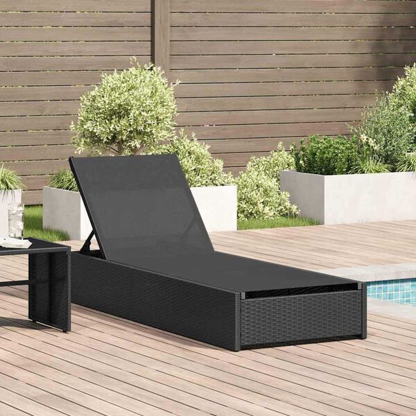 vidaXL Sun Lounger Reclining Black 60 x 200 x 27cm Poly Rattan
