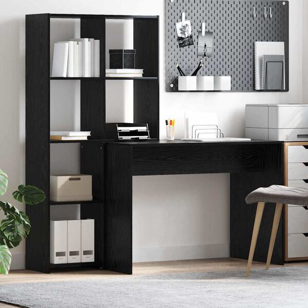 vidaXL Desk with Shelf Black Oak 138.5 x 55 x 143 cm Engineered Wood