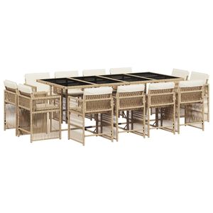 vidaXL 13 Piece Garden Dining Set with Cushions Beige Poly Rattan