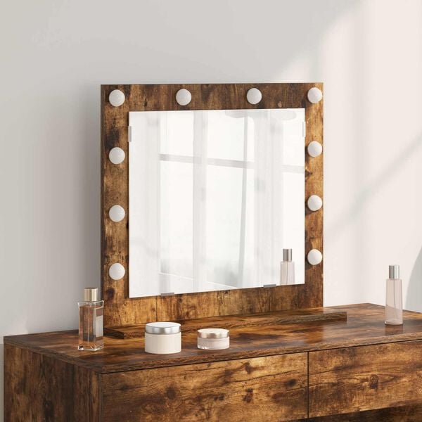 vidaXL Vanity Mirror Rectangular Smoked Oak 60 x 55 x 18 cm