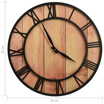 vidaXL Wall Clock 39 cm Brown and Black MDF and Iron