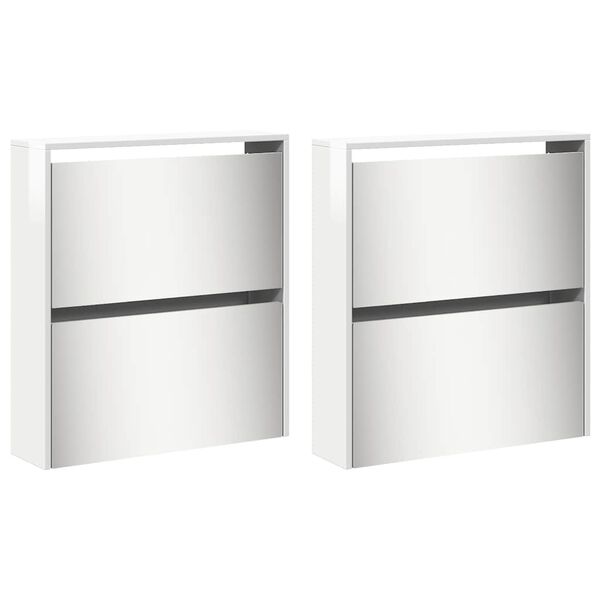 vidaXL Shoe Cabinet with Mirror 4-Layer High Gloss White 63x17x134 cm