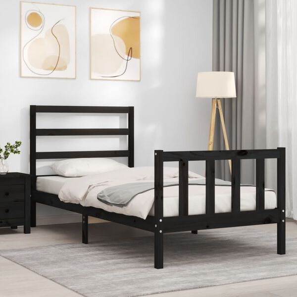 vidaXL Bed Frame without Mattress Black Small Single Solid Wood Pine