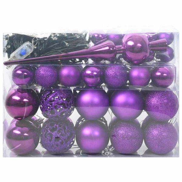 vidaXL Christmas Bauble Set with 150 LEDs 61 pcs Lilac Plastic