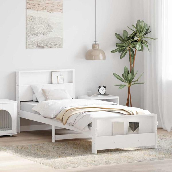 vidaXL Bed Frame with Headboard White 90 x 200 cm Engineered Wood