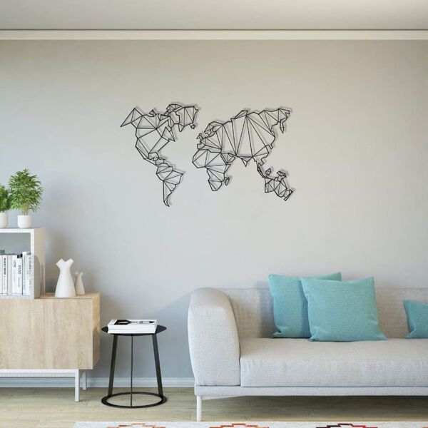 Homemania Wall Decoration World Map 120x72 cm Metal Black