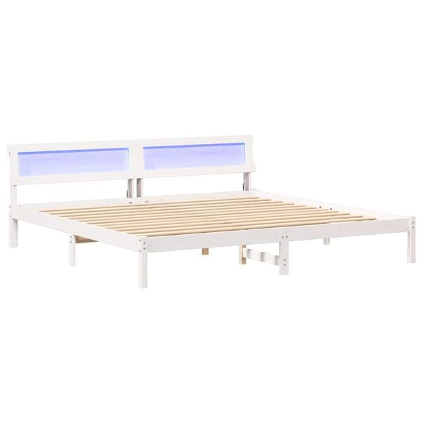 vidaXL Bed Frame with Headboard White 200 x 200 cm Solid Pine Wood